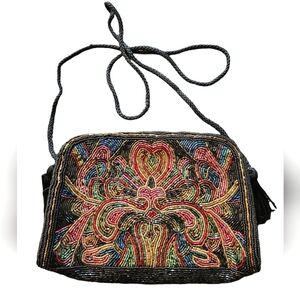 Vtg La Regale Handmade Hand Beaded Crossbody Tassels